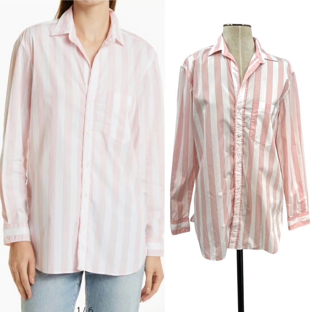 Frank & Eileen Joedy Cotton Button-Up Shirt Striped Pink White Size Small
